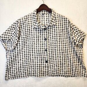 Dress To Kill Womens Blouse One Size Plaid Button Front Short Sleeve Blk/White